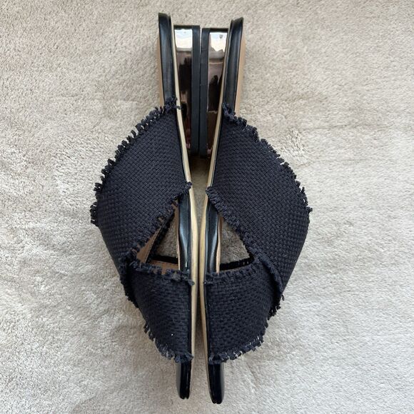 Halston Heritage Estella Black Canvas Sandal Women’s US 6 M Frayed Edge Low Heel - Picture 6 of 16